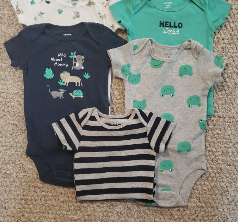 Carter's Baby One-Piece Bodysuit Bundle - Blue, Green, Gray, Navy 6/9M